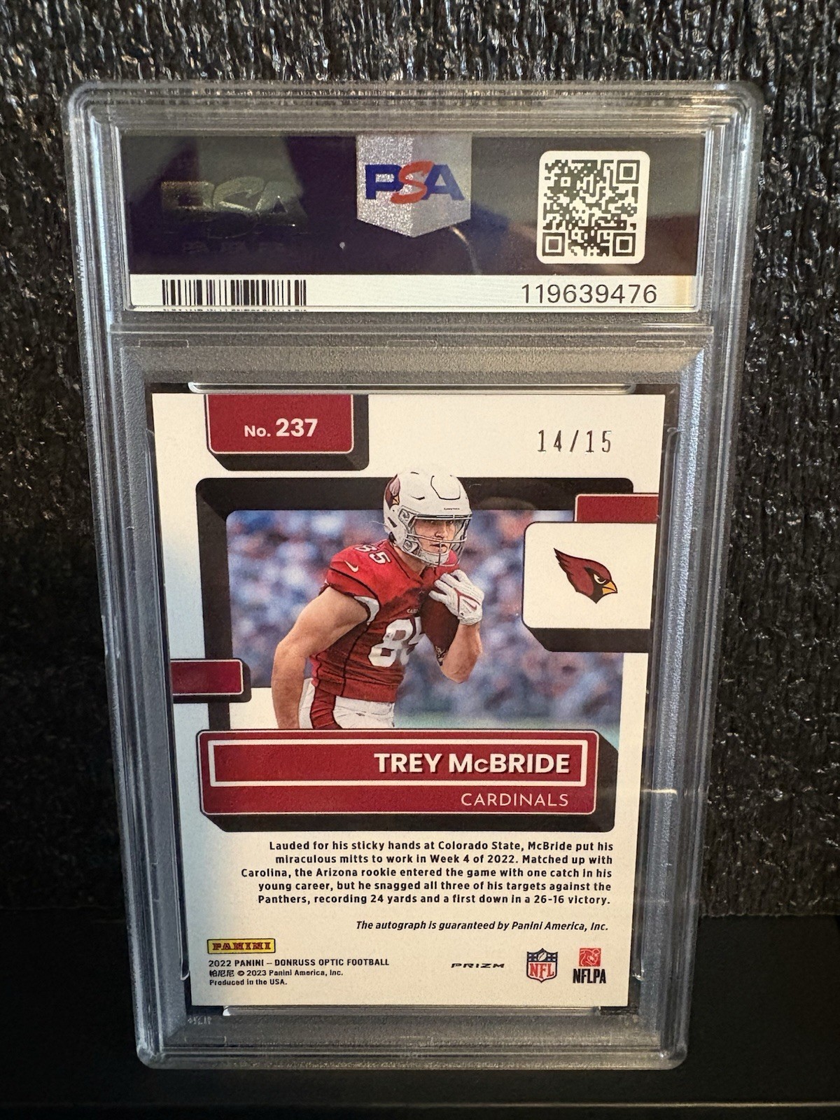 Panini 2022 Donruss Optic Rated Rookie Trey McBride Ice Prizm Auto /15 PSA 10 view 2