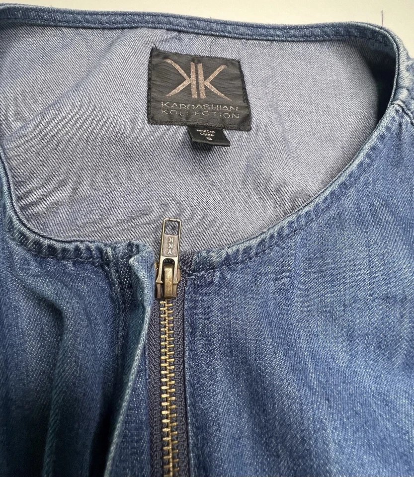 Chaqueta de Moto Denim Ajustada Colección Kardashian S Cremallera Frontal Algodón WB801 Foto 3 de 4