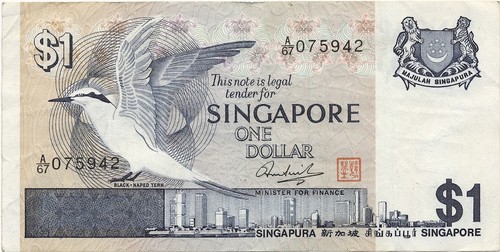 SINGAPORE banknote 1 Dollar 1976 VF+ Choice Very Fine - Afbeelding 1 van 7