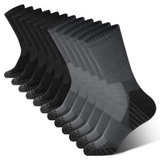 BAMBOO COOL Men's Crew Socks Athletic Running Large, Black 3,dark Grey 3