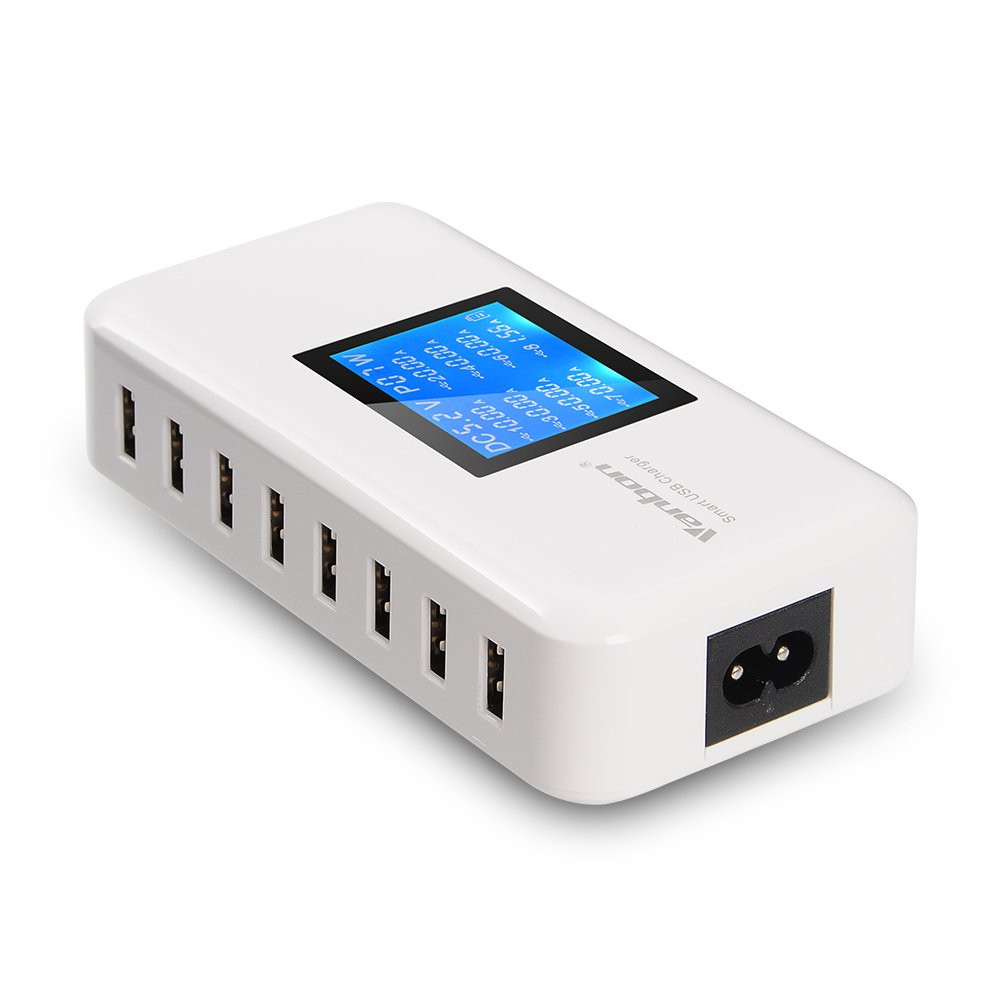 60W 8-Port USB Wall Charger with LCD Display for Fast Multi-Device Charging