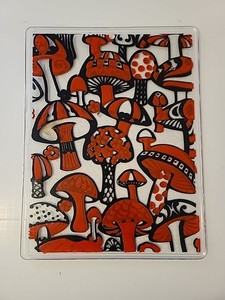 Vintage Retro 70s Mod Mushroom Plastic Cutting Board Reverse Painted Pop Art