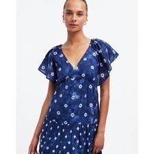 NWT Madewell Tie-Back Flutter-Sleeve Tiered Midi Dress Blue Size 2