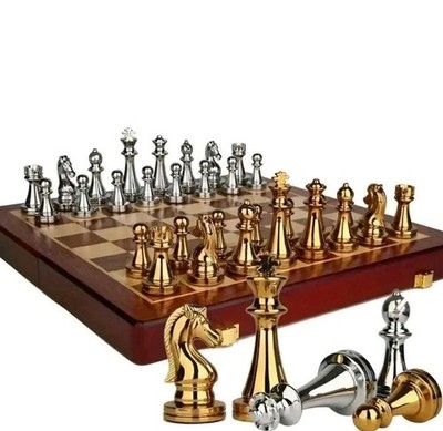 Premium Luxus Echtholz Schachbrett mit Metall Figuren Koffer Top Qualität NEU 