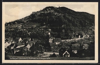 Ansichtskarte Bensheim-Auerbach a. d. Bergstraße, Ortsansicht gegen Hügel 1943 