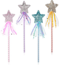 4 Pcs Princess Wand for Kids, Glitter Star Wands Pink Glitter Fairy Magic Wand,