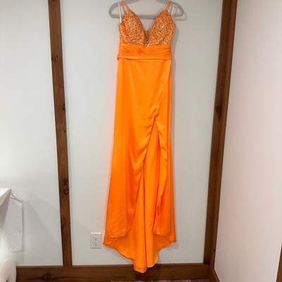 Liz Fields Embellished Formal Gown Women 8 Orange Beaded Wedding Pageant Prom