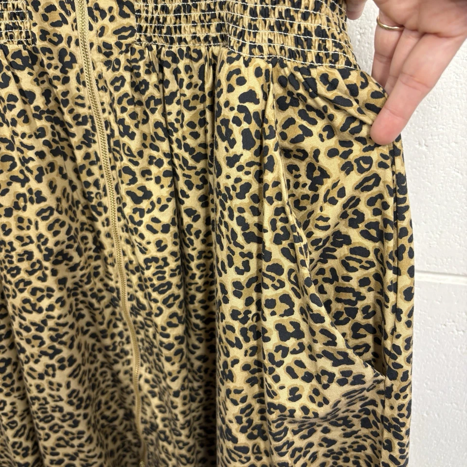 Vestido Anthropologie Tommie Midi Mujer XL Manga Gorra Calado Frontal Cremallera Leopardo Foto 4 de 4