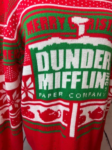 Suéter Pullover The Office Feo Navidad Fiesta Grande Tejido Papel Empresa Adulto - Imagen 2 de 9