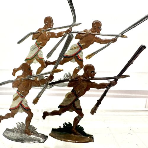Zinnfiguren Tin Flats African Egyptian Warriors Throwing Spear War Figures Lot - Afbeelding 1 van 6