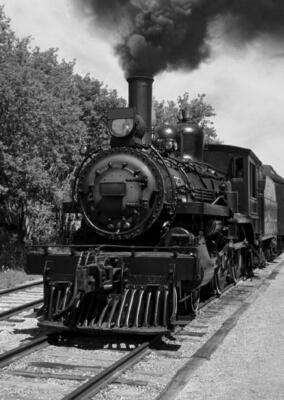 Wallpaper Mural Vintage Train Steam Engine, Black White, 4 Panels, High Quality