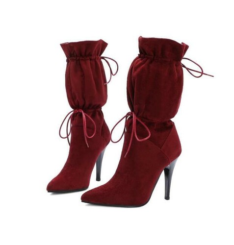 Women Pointed Toe Drawstring Boots New Stretch Sock Boots British Style Shoes - Picture 5 of 12