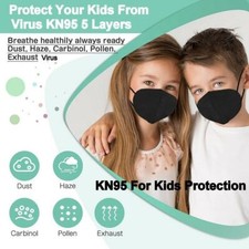 Kids Child Disposable 3-200 Black KN95 Face Mask 5 Layer C.E Approval FFP2 95 