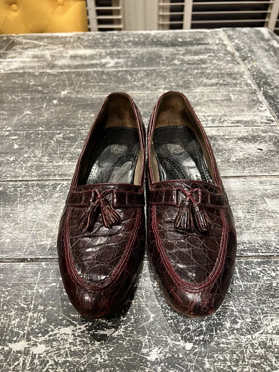 Vintage Frank Foti Genuine Alligator Loafers Shoes 9D Hand Crafted