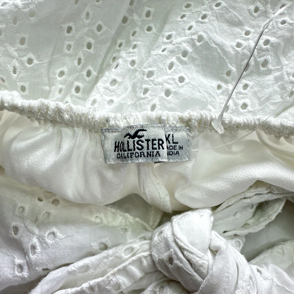 Mini Vestido Hollister XL Blanco Ojales Costero Fairycore Verano Volantes Lazo Espalda Foto 2 de 4