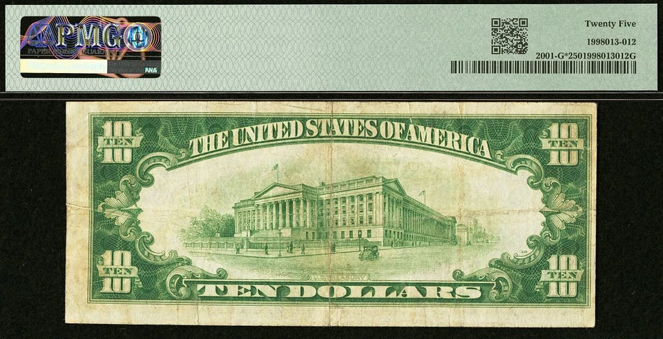 1928A $10 FRN Chicago PMG 25 - Gold on Demand - Rare Star Note Fr 2001-G* - Image 2 of 3