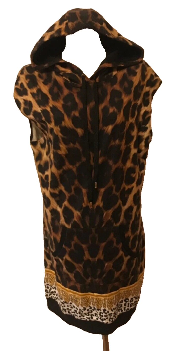 Felpa con cappuccio lunga Gianna Versace jeans stampa leopardata abito senza maniche M