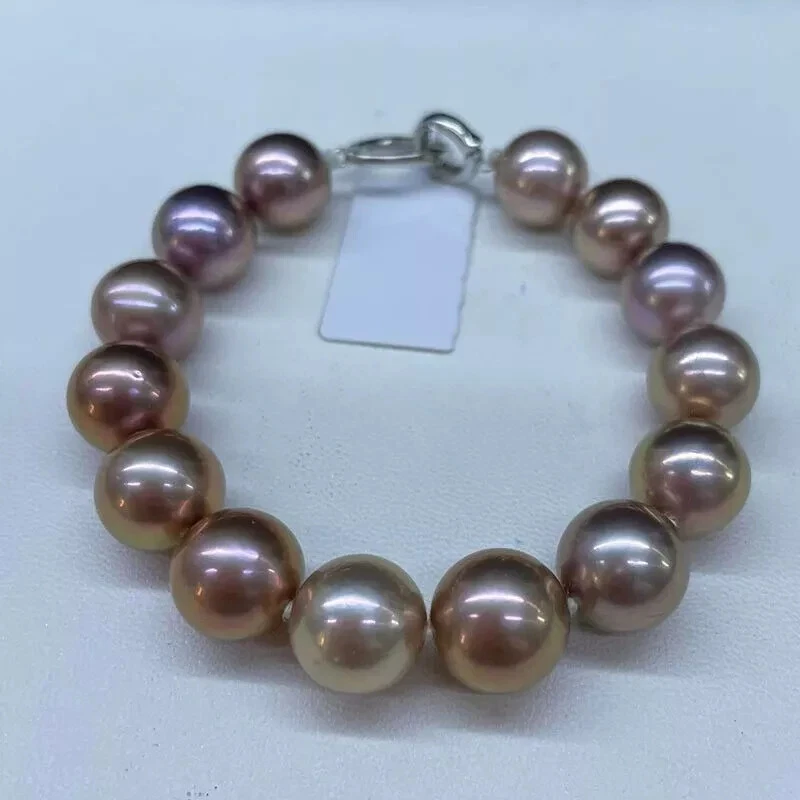 Clásico 10-12 mm Mar del Sur Redondo Oro Rosa Perla Pulsera 7.5-8" Foto 2 de 3