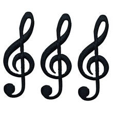 Black G Clef Musical Note Applique Patch 2-1/4" 3-Pack, Iron on 