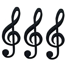 Black G Clef Musical Note Applique Patch 2-1/4" (3-Pack, Iron on)