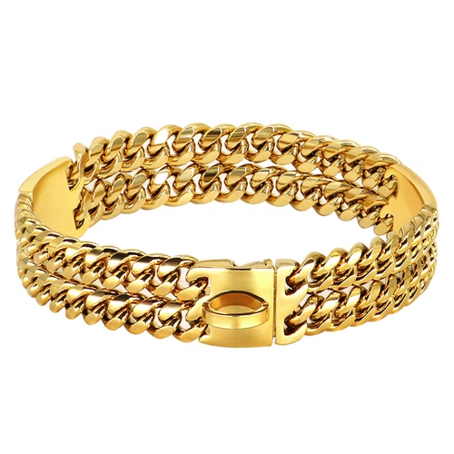 Gold Dog Chain Collar Walking Metal Chain Cuban Link Strong Heavy Duty Necklace