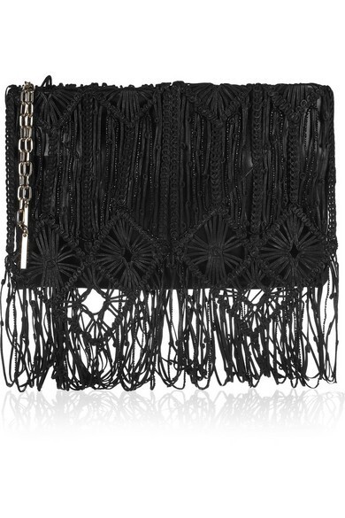 Jimmy Choo Lareina leather and crochet clutch BLACK