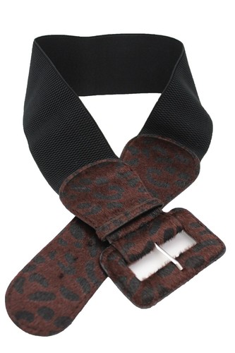Mujer Elástico Ancho Negro Cinturilla Cinturón Leopardo Marrón Estampado Square - Imagen 4 de 24