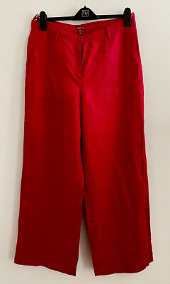 H&M 100% Linen Trousers. In Deep Red. Size 16/18. Wide Leg. In Good Condition.