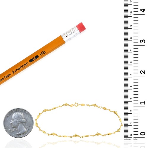 14K Real Gold Marquise Twisted Dolphin Ankle Bracelet 9"-10" Adjustable - Picture 6 of 7