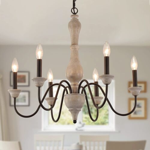 Vintage Style Six-Light Wood Chandelier | Wooden Chandelier | Handmade | Antique - Picture 1 of 5