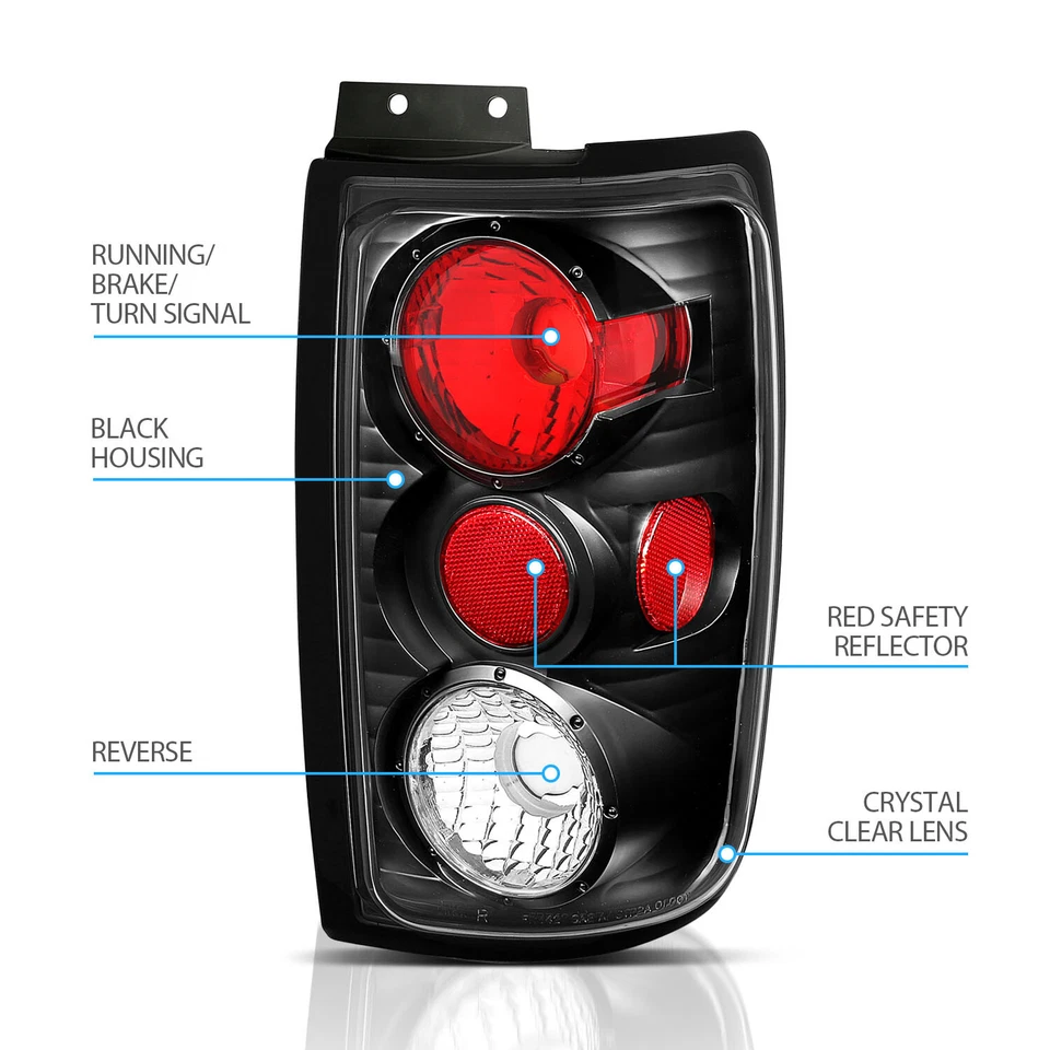 1997-2002 For Ford Expedition Black Brake Tail Lights Lamps Pair - Image 4 of 4