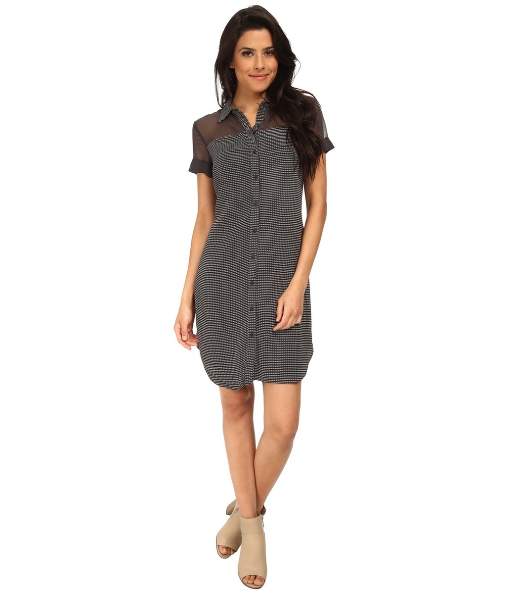 bailey shirt dress Bailey 44 Shirt Dress Size Medium Printed Court Dark Gray White Sheer Yoke  Upper