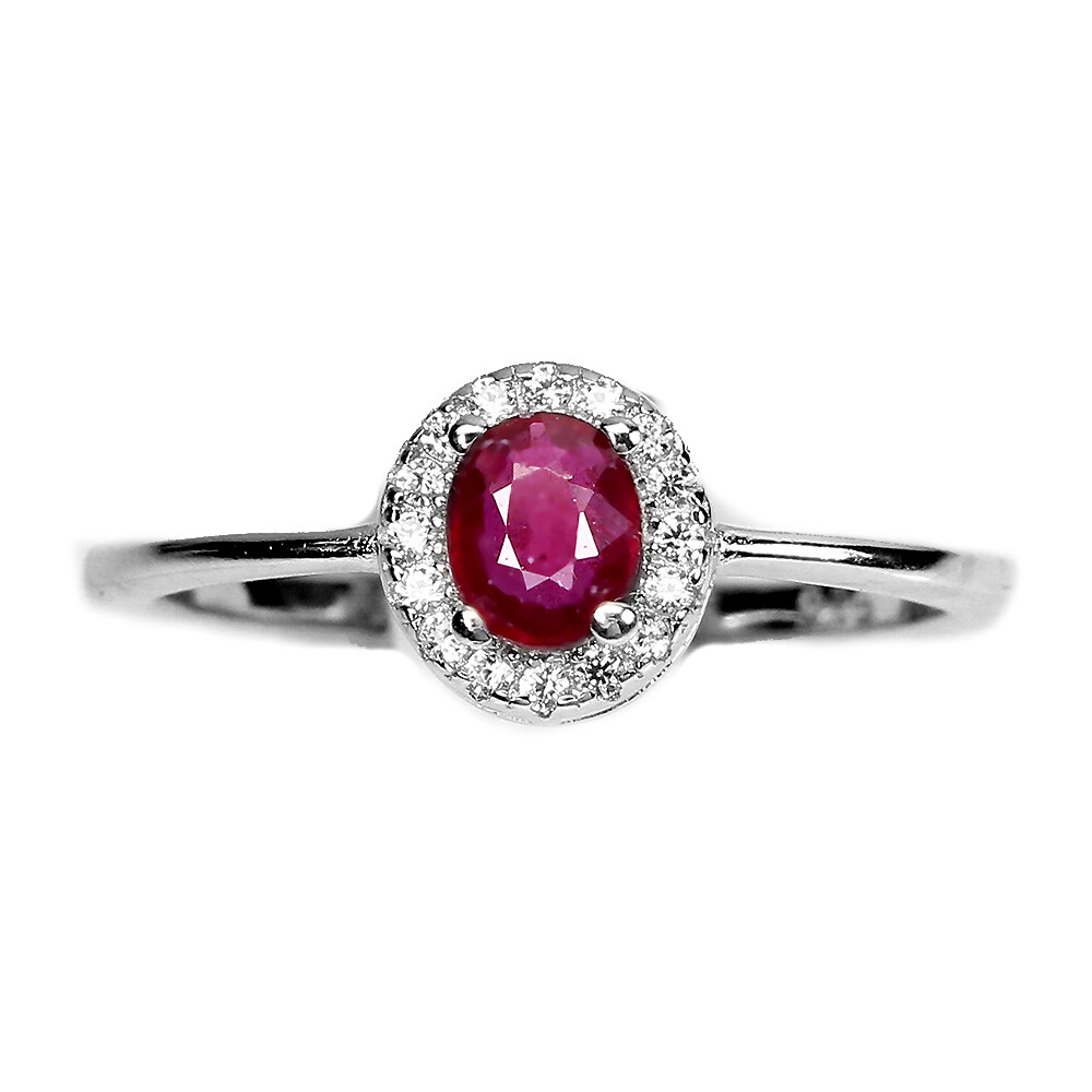 RB Gems Sterling Silver Ring With Genuine Gemstones - Oval 5x4mm & Round Accents, Rhodium Plated Crown Design, Size #8 - View #6