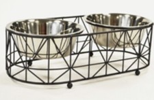 STAINLESS STEEL Elevated Double Pet Feeder DOG CAT Water  Food Dish w/ Stand