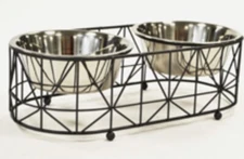 STAINLESS STEEL Elevated Double Pet Feeder DOG CAT Water & Food Dish w/ Stand