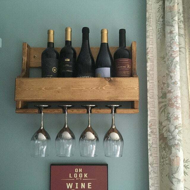 reclaimed wood glass holder and bottle shelf wine rack for home