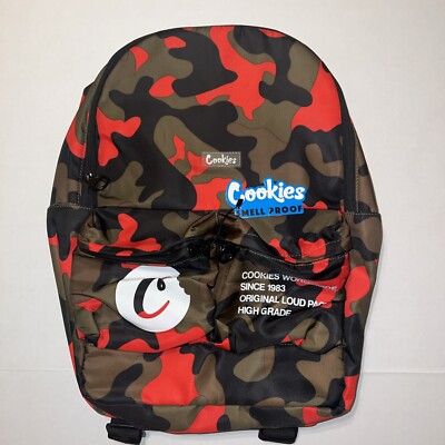 Cookies Orion Canvas Smell Proof Backpack Rubber Logo Red Black Camo VTG