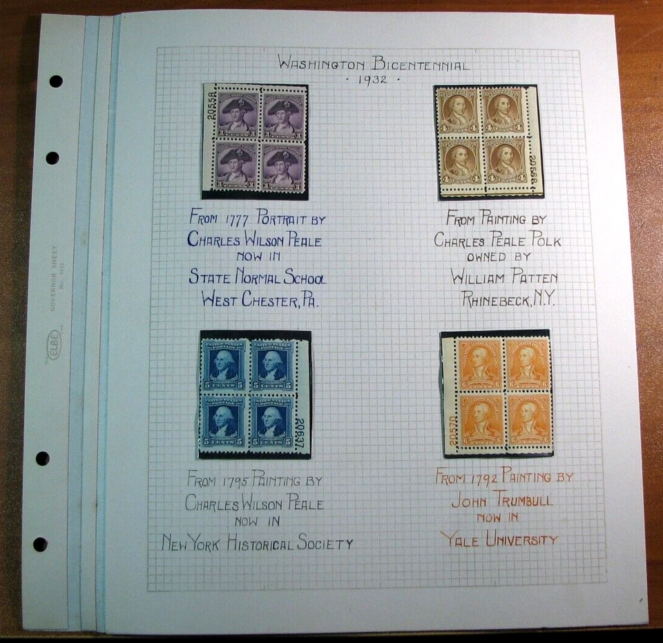 Estampilla en bloque de placa de Estados Unidos Scott# 704-715 Bicentenario de Washington 1932 como nueva (NOTA) L706 Foto 2 de 3