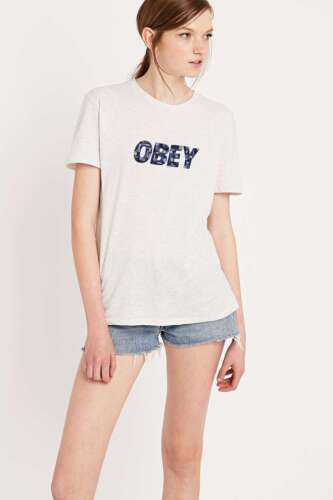 Obey Embroidered Futura Logo Tee T-shirt - Grey - Large - RRP £45 - New - Picture 1 of 9