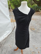 Lauren Ralph Lauren Front Side RUCHED Asymmetrical Neck Midi LBD Lined Black