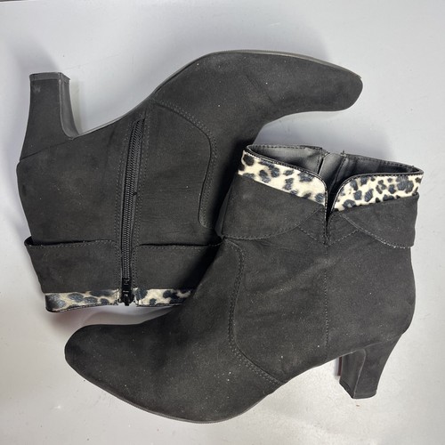 Avon Cushion Walk Ankle Boots Black Faux Suede With Leopard Print Trim Size 9 - 第 7/7 張圖片