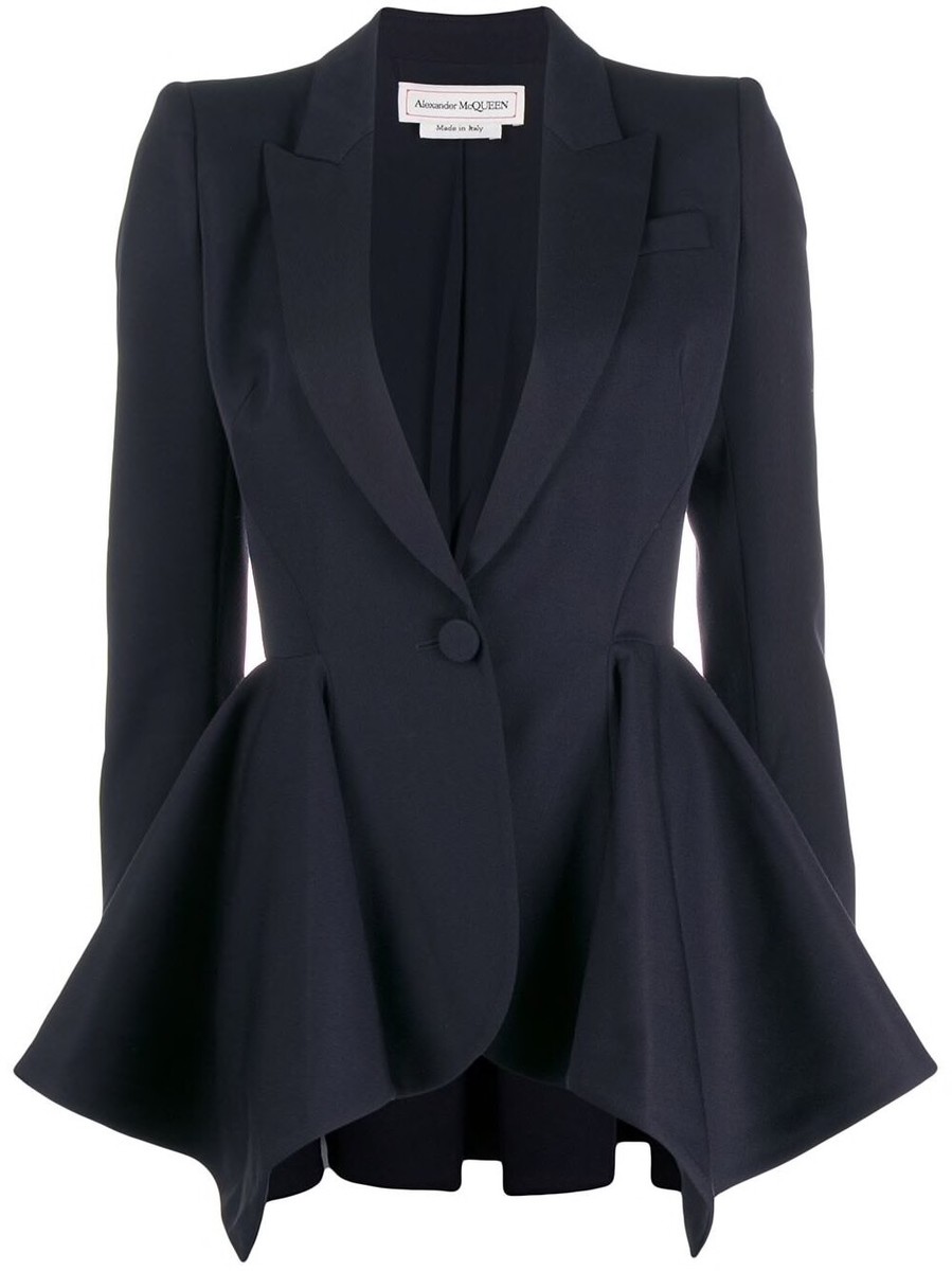 ジャケット Alexander Mcqueen Navy Blue Wool Blazer ALEXANDER MCQUEEN midnight blue draped single-buttoned