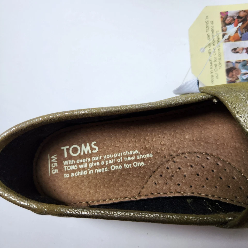 Sapato Feminino TOMS Clássico Slip-On Bronze Metálico Tamanho 5.5 Dourado Flats 10003633 Novo com etiquetas - Imagem 4 de 4