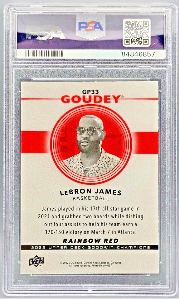 Lebron James 2022 UD Goodwin Champions Goudey Platinum Rainbow Red #GP33 PSA 10 Foto 2 de 2