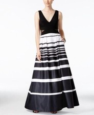 Xscape Illusion-Inset Striped Ball Gown Black White UK 10 rrp £194 DH8 AF 11
