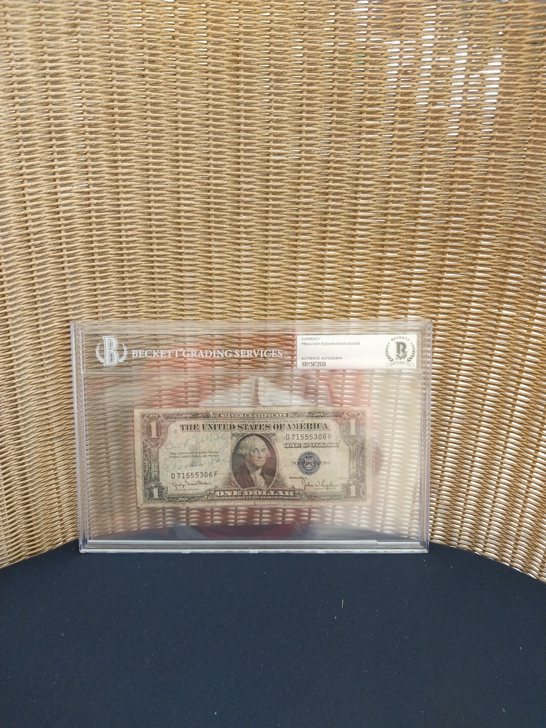 1935 D Silver Certificate Autographed Hand Signed  Preacher Roe Beckett BAS Cert