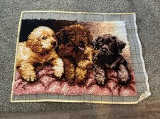 Vintage Latch Hook Yarn Kit Rug 33x24 Labrador Golden Doodle Lab Puppy Dogs