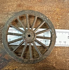 1 Small Cast Iron Wagon Wheel 4" Wide Table Cart Wheels Spoke Rustic Metal