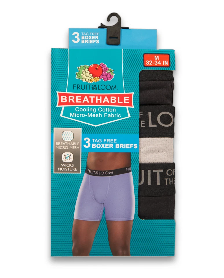 Fruit of the Loom® GRANDES CALZONCILLOS BOXER HOMBRE TRANSPIRABLES MICRO-MALLA PAQUETES DE 3/6 Foto 4 de 4
