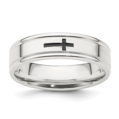 Sterling Silber 6 mm Emaille Kreuz Ausgefallen Band Größe 13 Herren Religiös